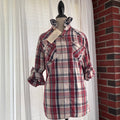 hank Plaid Western Boho Ruffle Collar Pearl Snap Shirt Size M