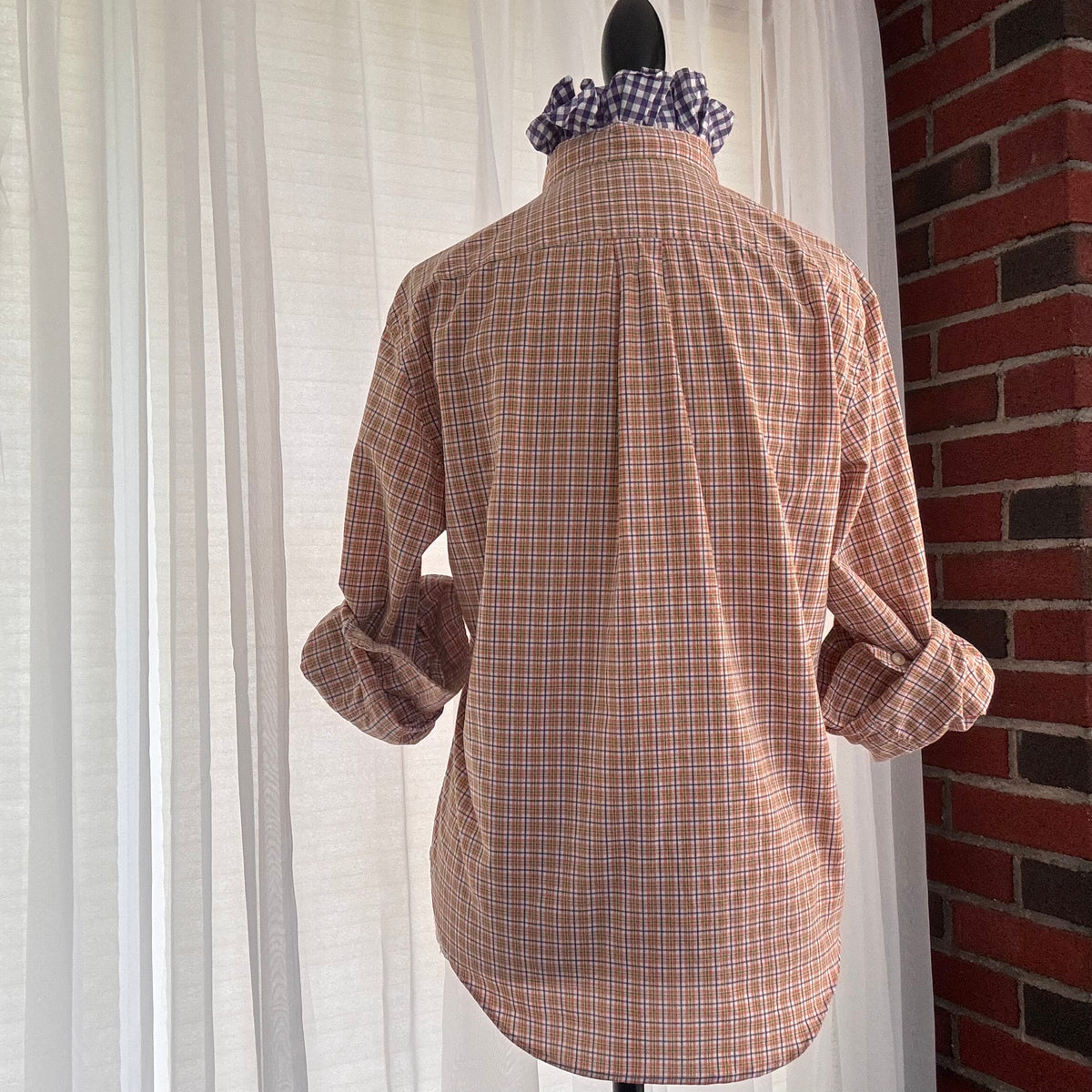 theo Plaid Cottagecore Ruffle Collar Upcycled Shirt Size M
