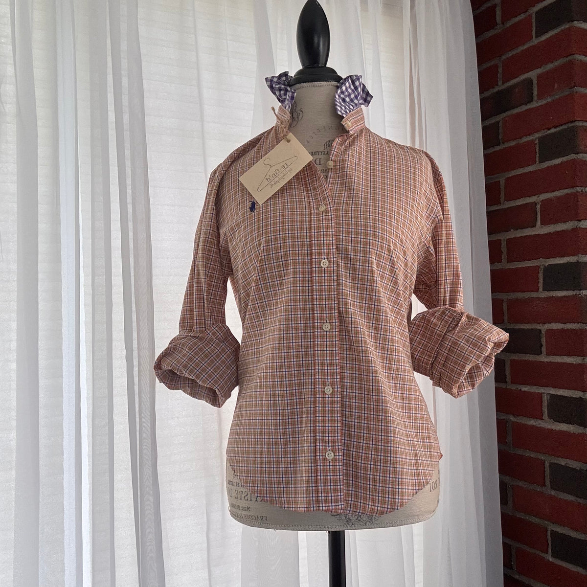 theo Plaid Cottagecore Ruffle Collar Upcycled Shirt Size M