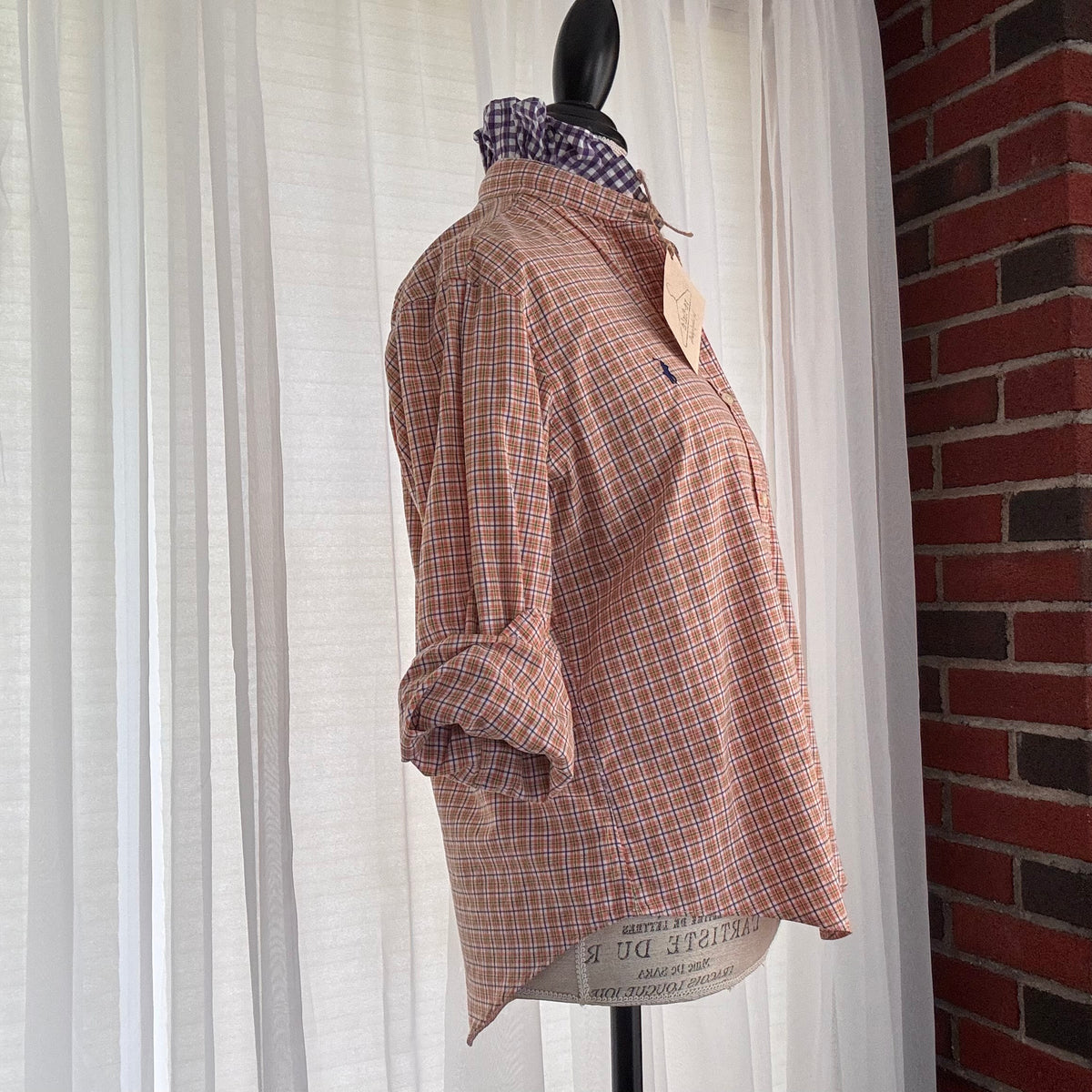 theo Plaid Cottagecore Ruffle Collar Upcycled Shirt Size M