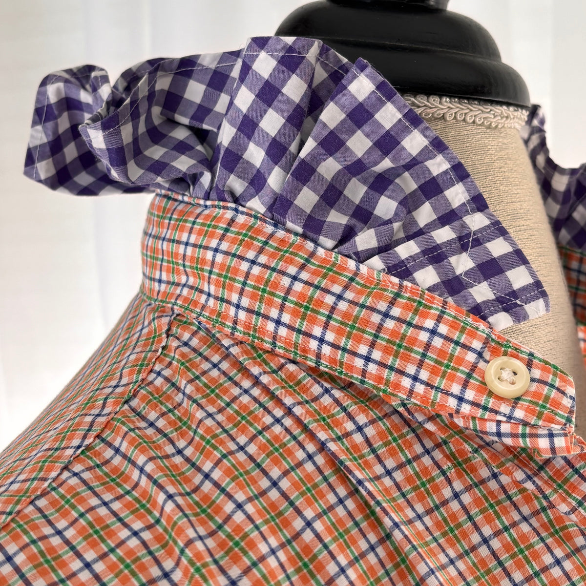 theo Plaid Cottagecore Ruffle Collar Upcycled Shirt Size M